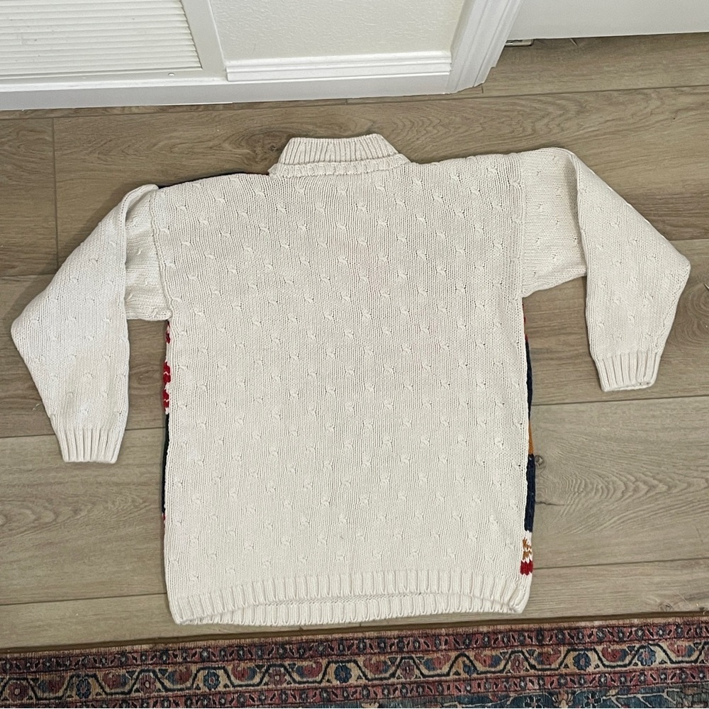 VTG Patchwork Chunky Knit Wool Blend Collared Mul… - image 3